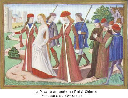 La pucelle amenée devant le roi - miniature du XV° siècle